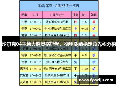 沙尔克04主场大胜奥格斯堡，德甲战绩稳定领先积分榜